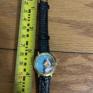 Elegant Gold and Black Women's Watch Bearded Collie Face